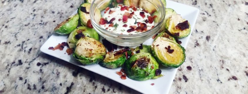 Whole30 Roasted Brussels Sprouts with Garlic Bacon Aioli
